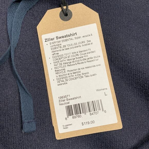 NEW prAna Sweatshirt Hoodie Women Ziller Wool Blend Cropped Navy Blue Size Large - Picture 3 of 6